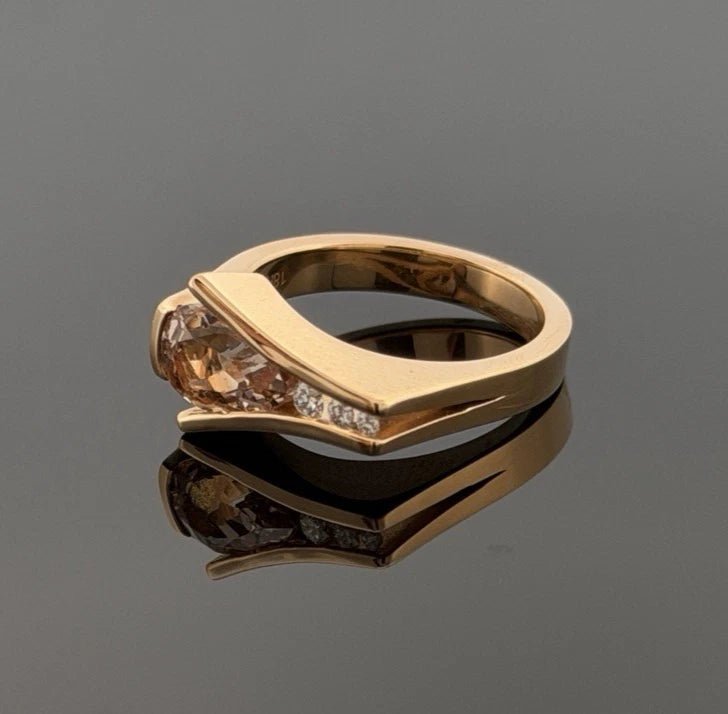 18K Rose Gold Morganite & Diamond Ring 1.35ct Pear Morganite 0.09ctw Diamonds - Devine & Co.