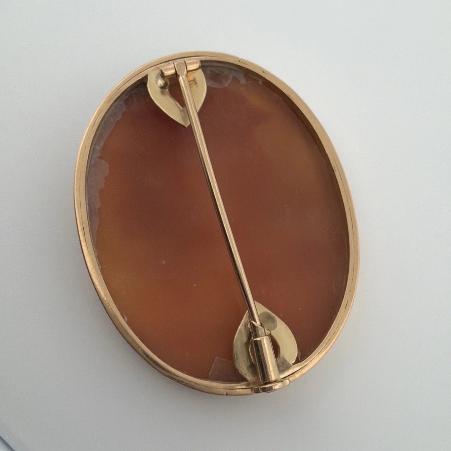 18K Solid Yellow Gold Shell Cameo Brooch Handmade Carmel - by - the - Sea 22g - Devine & Co.