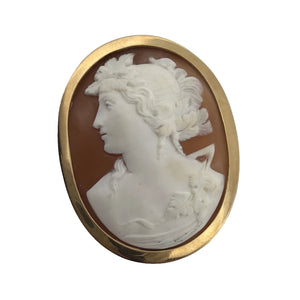 18K Solid Yellow Gold Shell Cameo Brooch Handmade Carmel-by-the-Sea 22g