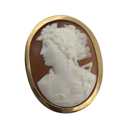 18K Solid Yellow Gold Shell Cameo Brooch Handmade Carmel - by - the - Sea 22g - Devine & Co.