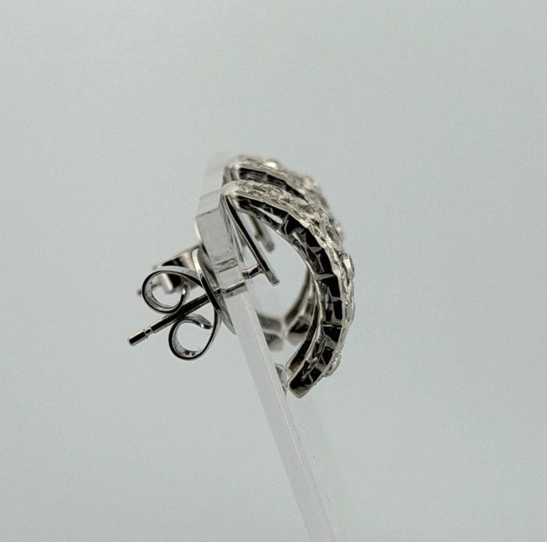 18K White Gold Diamond Cutout Hoop Earrings 0.21ctw Scalloped Jumbo Backs - Devine & Co.