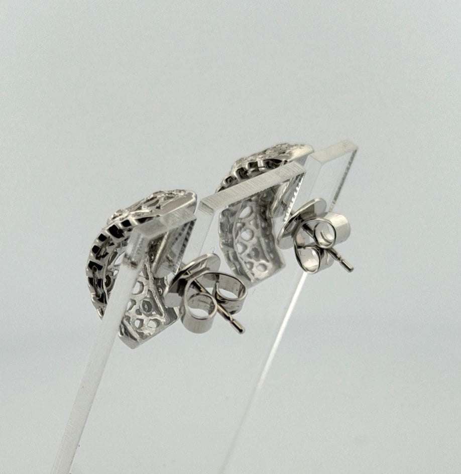 18K White Gold Diamond Cutout Hoop Earrings 0.21ctw Scalloped Jumbo Backs - Devine & Co.