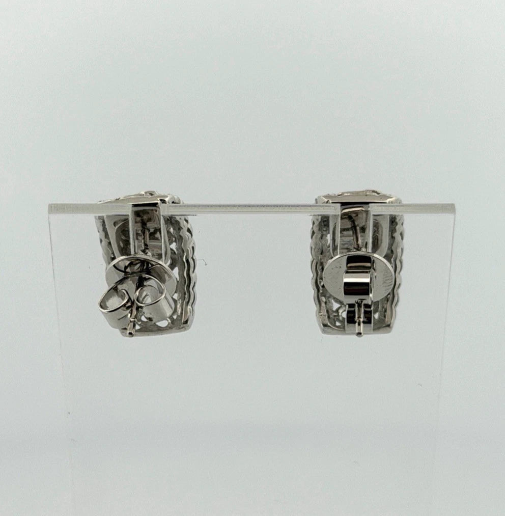 18K White Gold Diamond Cutout Hoop Earrings 0.21ctw Scalloped Jumbo Backs - Devine & Co.