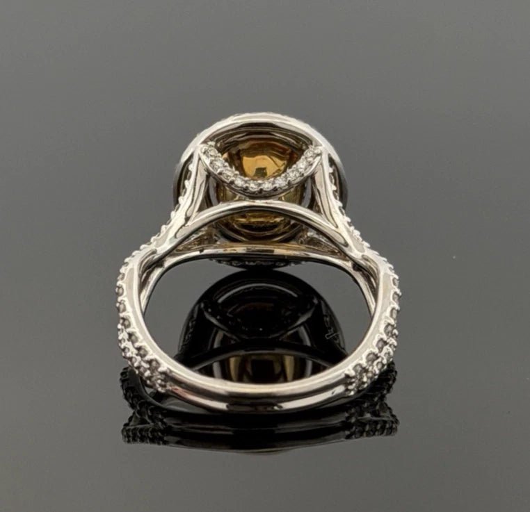 18K White & Yellow Gold Fancy Light Yellow Diamond Ring 2.51ct Oval 0.78ctw Halo - Devine & Co.
