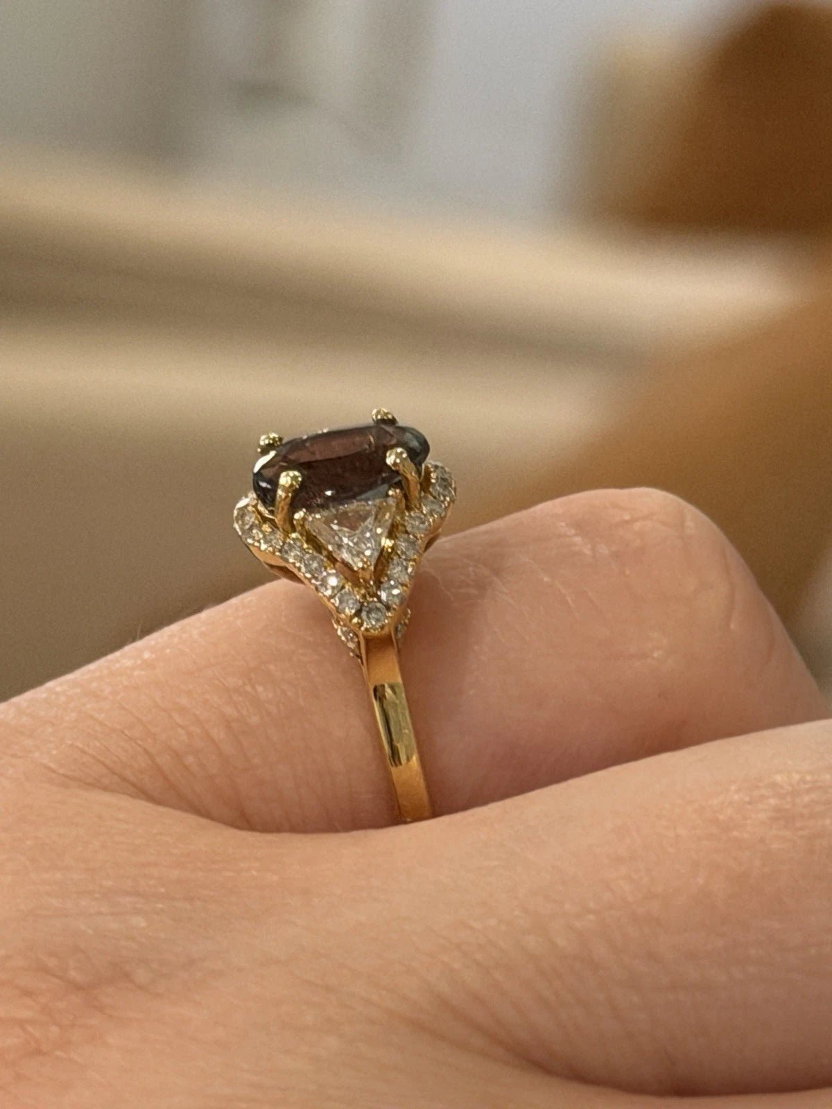18K Yellow Gold Alexandrite & Diamond Ring 1.53ct Oval FGL Certified 0.59ctw - Devine & Co.