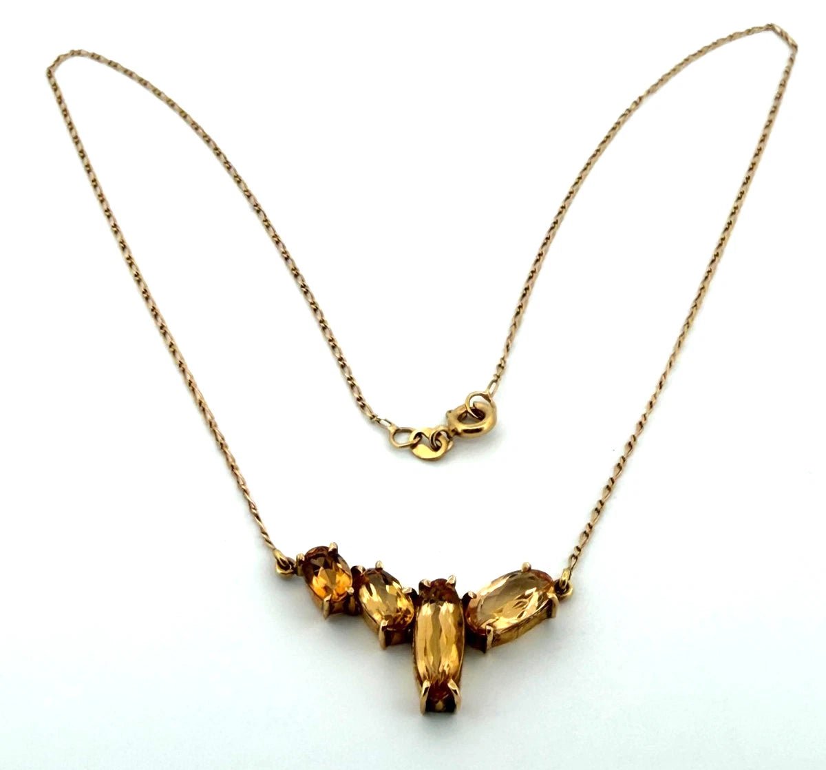 18K Yellow Gold Citrine Necklace 4 Stone Faceted Oval Citrine 17” 4.69g - Devine & Co.