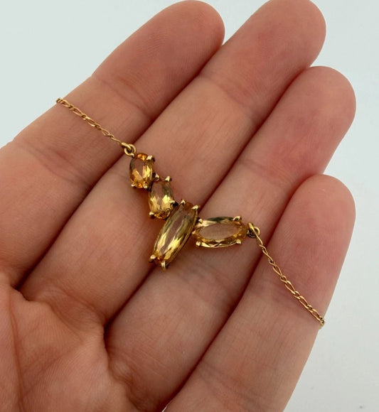 18K Yellow Gold Citrine Necklace 4 Stone Faceted Oval Citrine 17” 4.69g - Devine & Co.