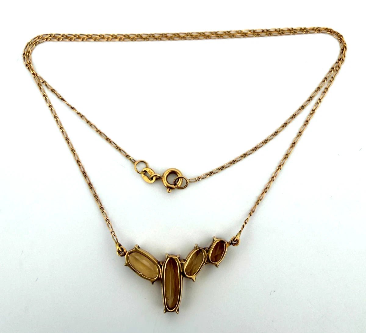 18K Yellow Gold Citrine Necklace 4 Stone Faceted Oval Citrine 17” 4.69g - Devine & Co.