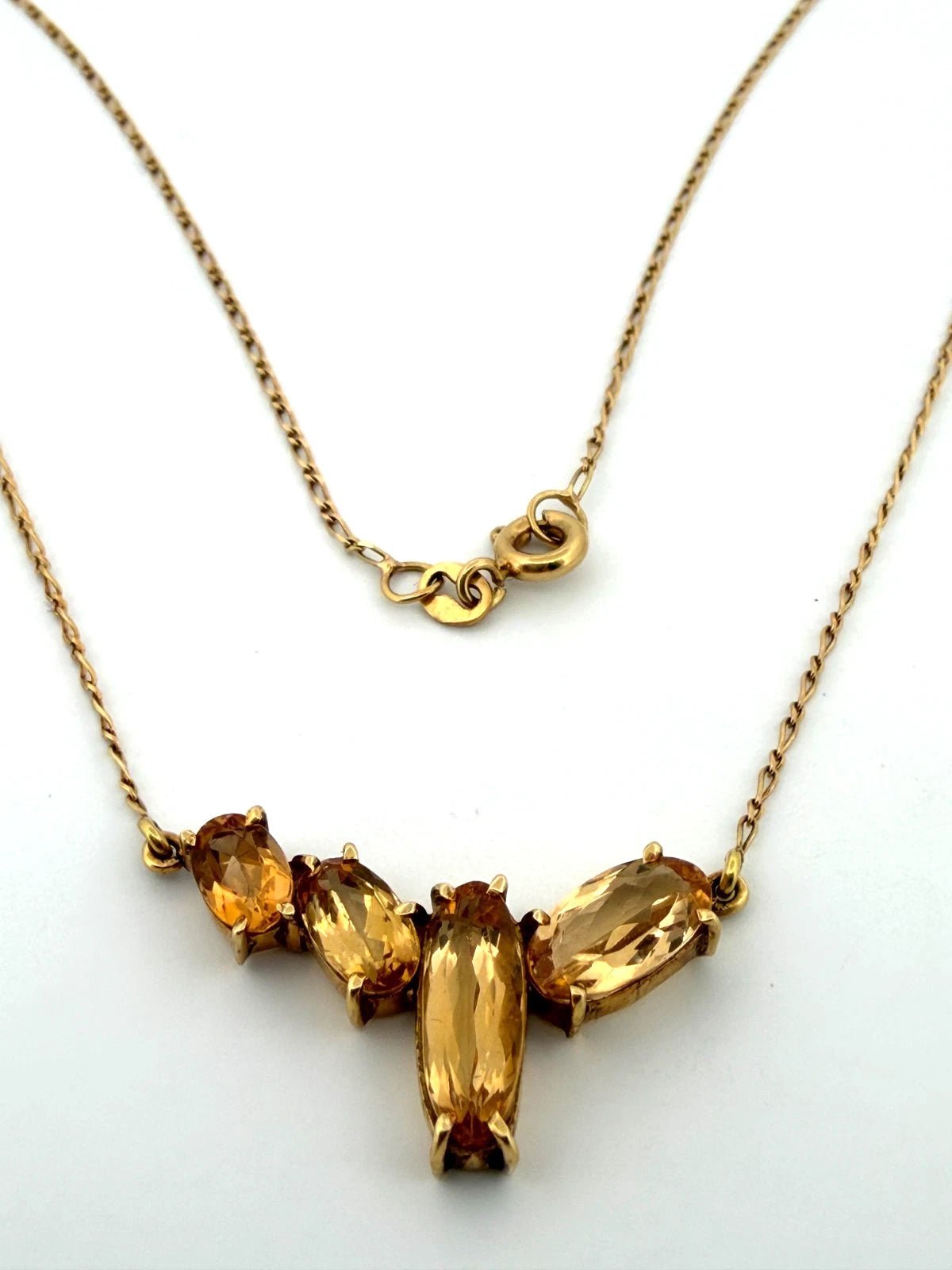 18K Yellow Gold Citrine Necklace 4 Stone Faceted Oval Citrine 17” 4.69g - Devine & Co.
