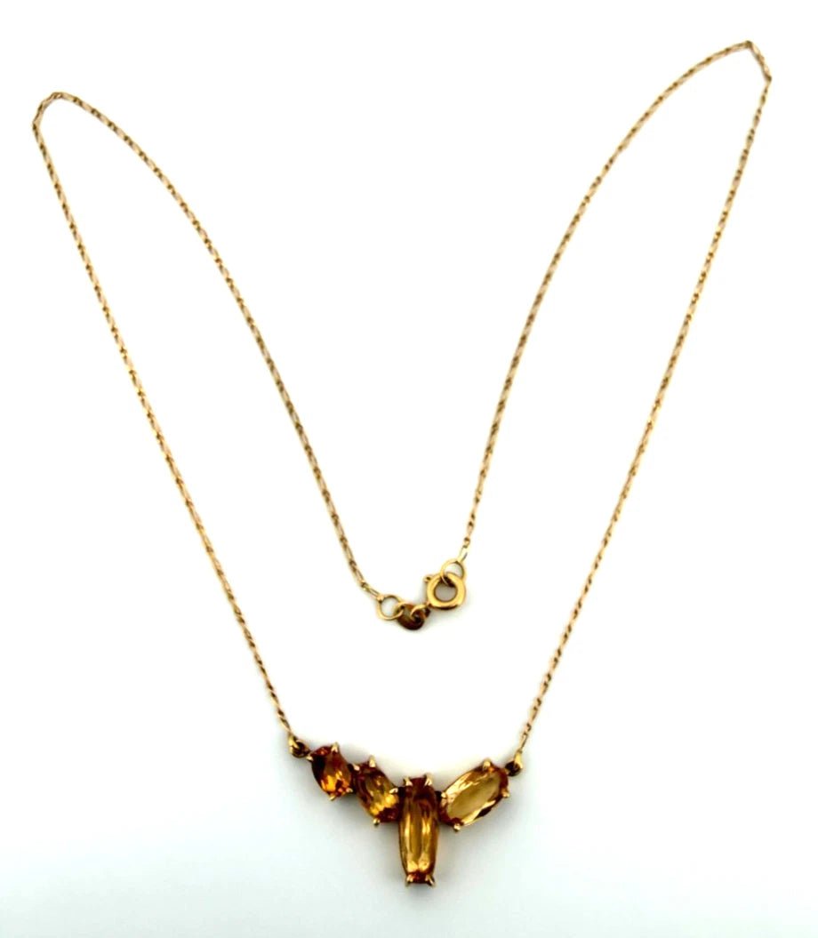 18K Yellow Gold Citrine Necklace 4 Stone Faceted Oval Citrine 17” 4.69g - Devine & Co.