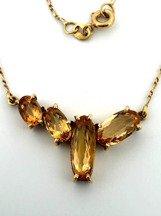18K Yellow Gold Citrine Necklace 4 Stone Faceted Oval Citrine 17” 4.69g - Devine & Co.
