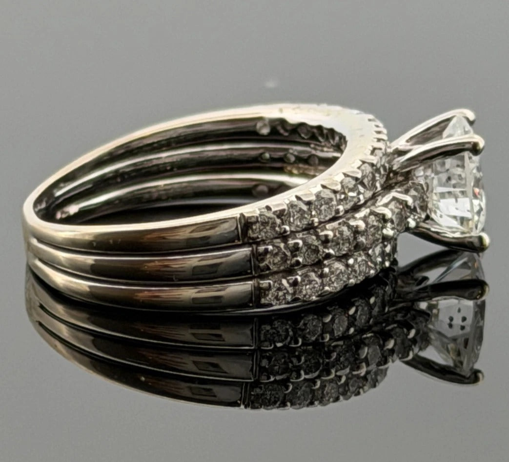 14K White Gold 1.30ct I2, H Round Brilliant Diamond Pave Engagement Ring Size 6.75