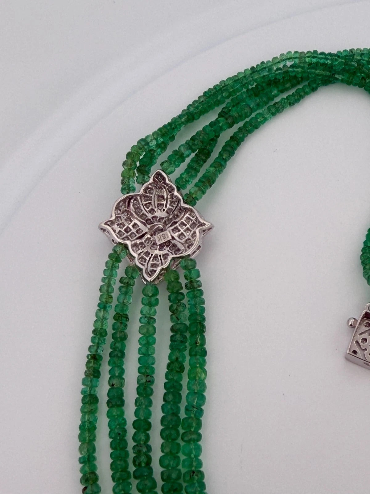 14K White Gold Approx. 290 Carats 20" Diamonds 5-Strand Faceted Emerald Necklace