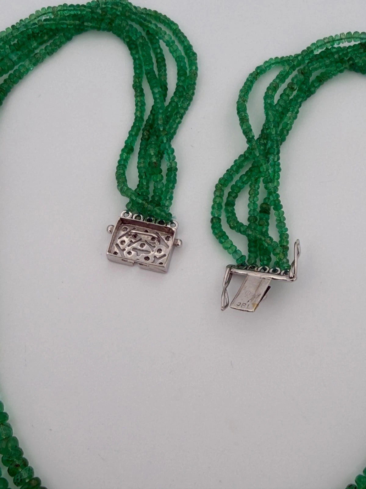 14K White Gold Approx. 290 Carats 20" Diamonds 5-Strand Faceted Emerald Necklace