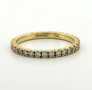 Simon G 18K Yellow Gold Eternity .89CTW Round Natural Diamonds Band Ring Sz 7.25