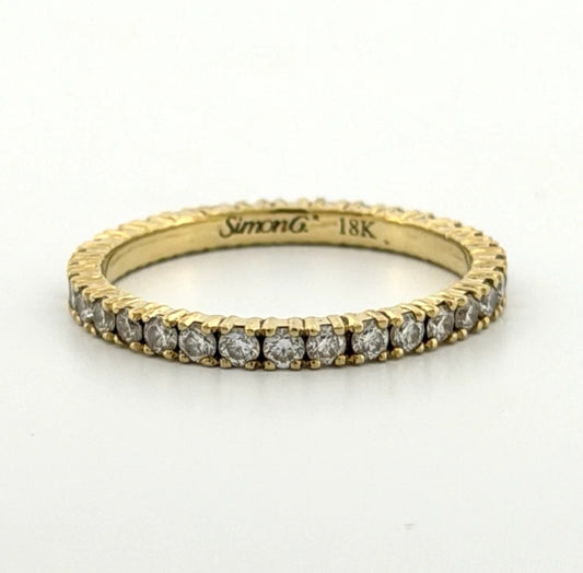 Consignment - Simon G 18K Yellow Gold Eternity .89CTW Round Natural Diamonds Band Ring Sz 7.25 - 18k gold, yellow gold, di...