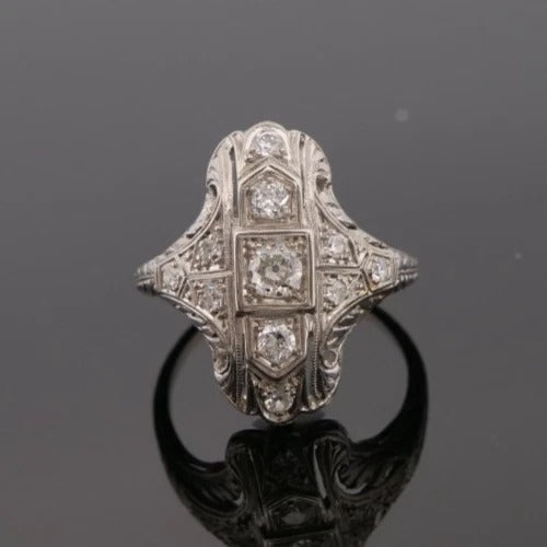 Vintage 3.97gr Platinum Old European Cut & Transitional 0.30ctw Diamond Ring Size 5.75
