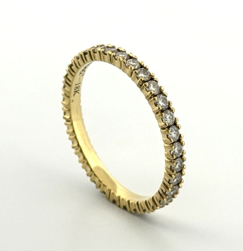 Consignment - Simon G 18K Yellow Gold Eternity .89CTW Round Natural Diamonds Band Ring Sz 7.25 - 18k gold, yellow gold, di...