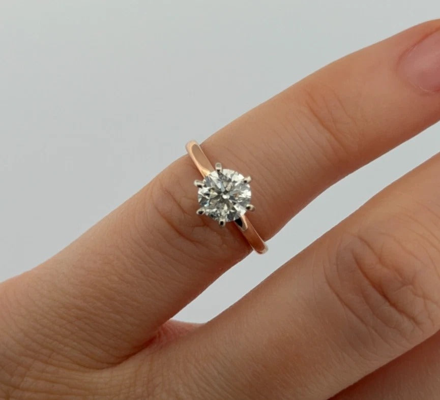 14K Rose Gold & White Gold 0.96ct Natural Diamond Solitaire Engagement Ring Size 4.25