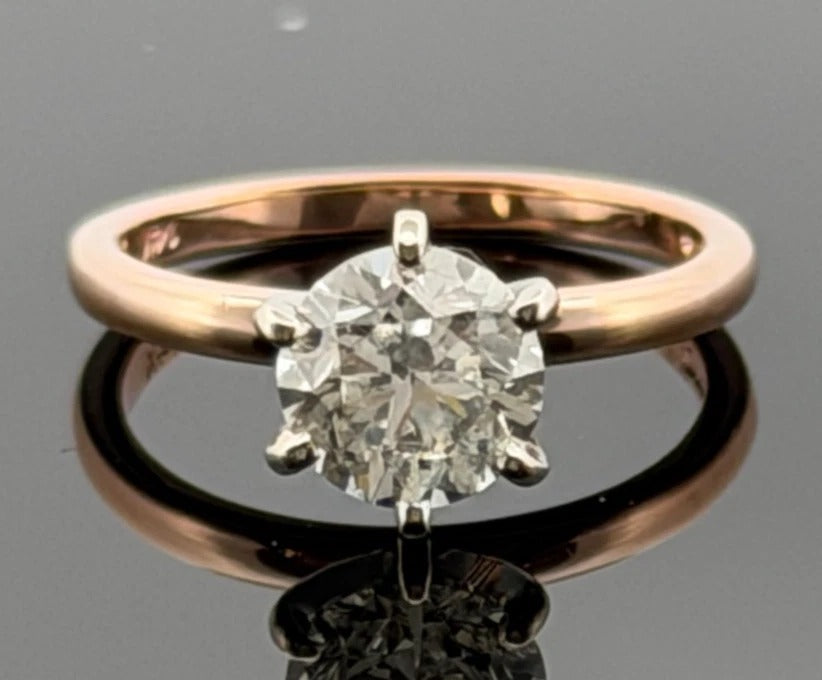 14K Rose Gold & White Gold 0.96ct Natural Diamond Solitaire Engagement Ring Size 4.25