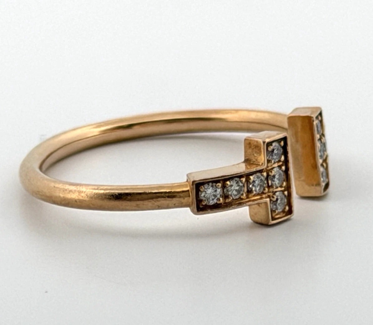 Consignment - Tiffany & Co. 18K Rose Gold 0.13 CTW T Diamond Wire Ring Size 7 - 18k gold, rose gold, diamond, ring - (imag...