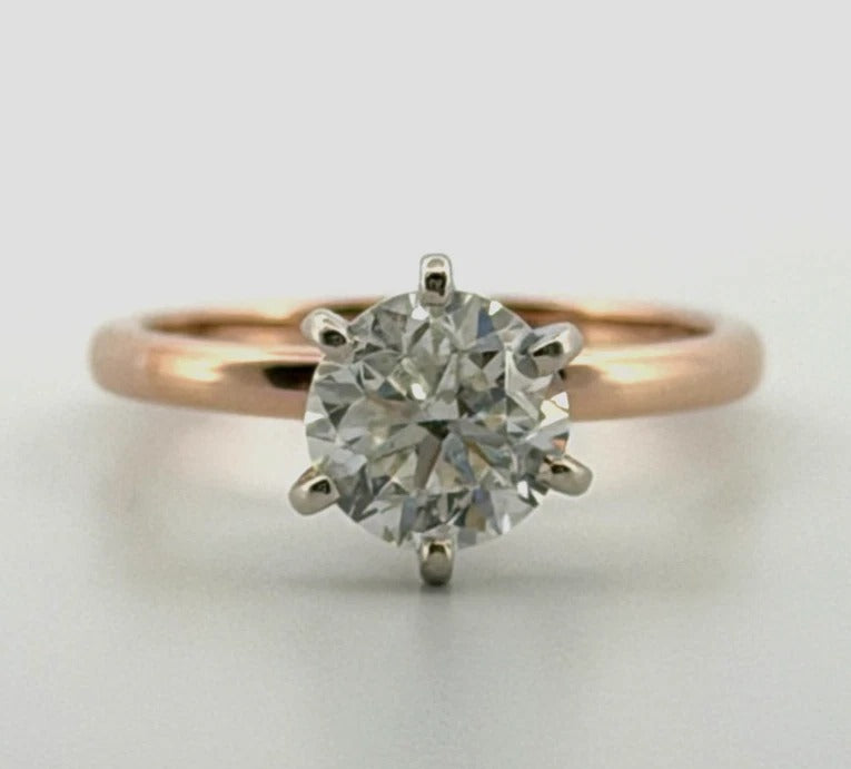 14K Rose Gold & White Gold 0.96ct Natural Diamond Solitaire Engagement Ring Size 4.25