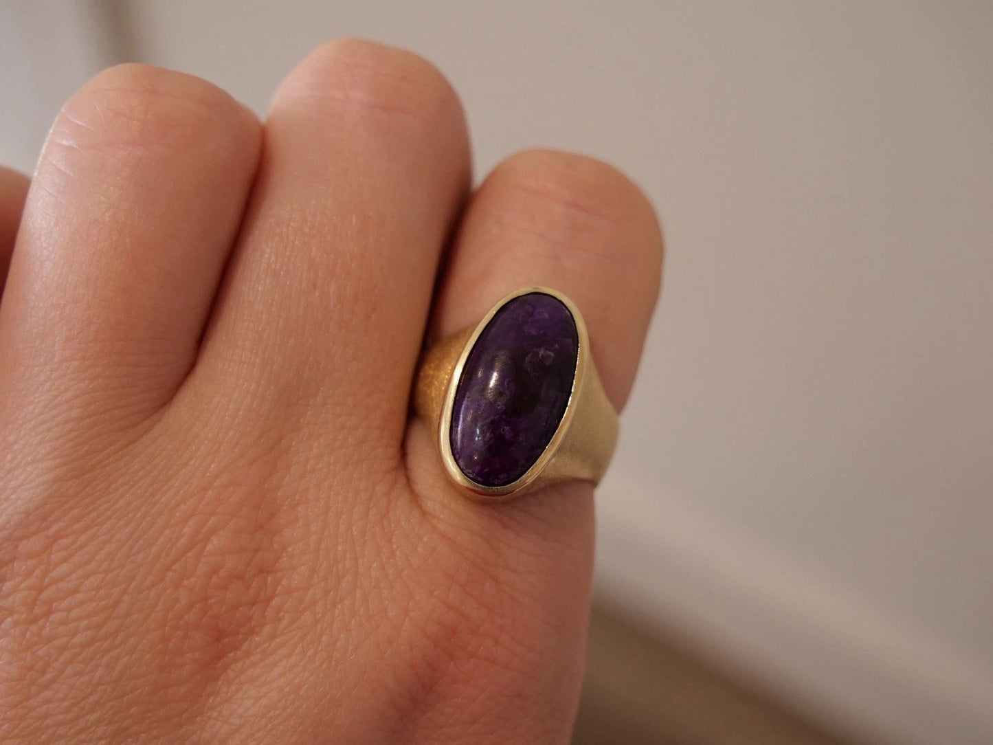14K Yellow Gold 12.00 Grams Custom Purple Charoite Bezel Ring Size 10