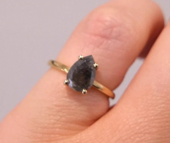 14K Yellow Gold 1CTW Natural Salt & Pepper Pear Shape Diamond Ring Size 4.25