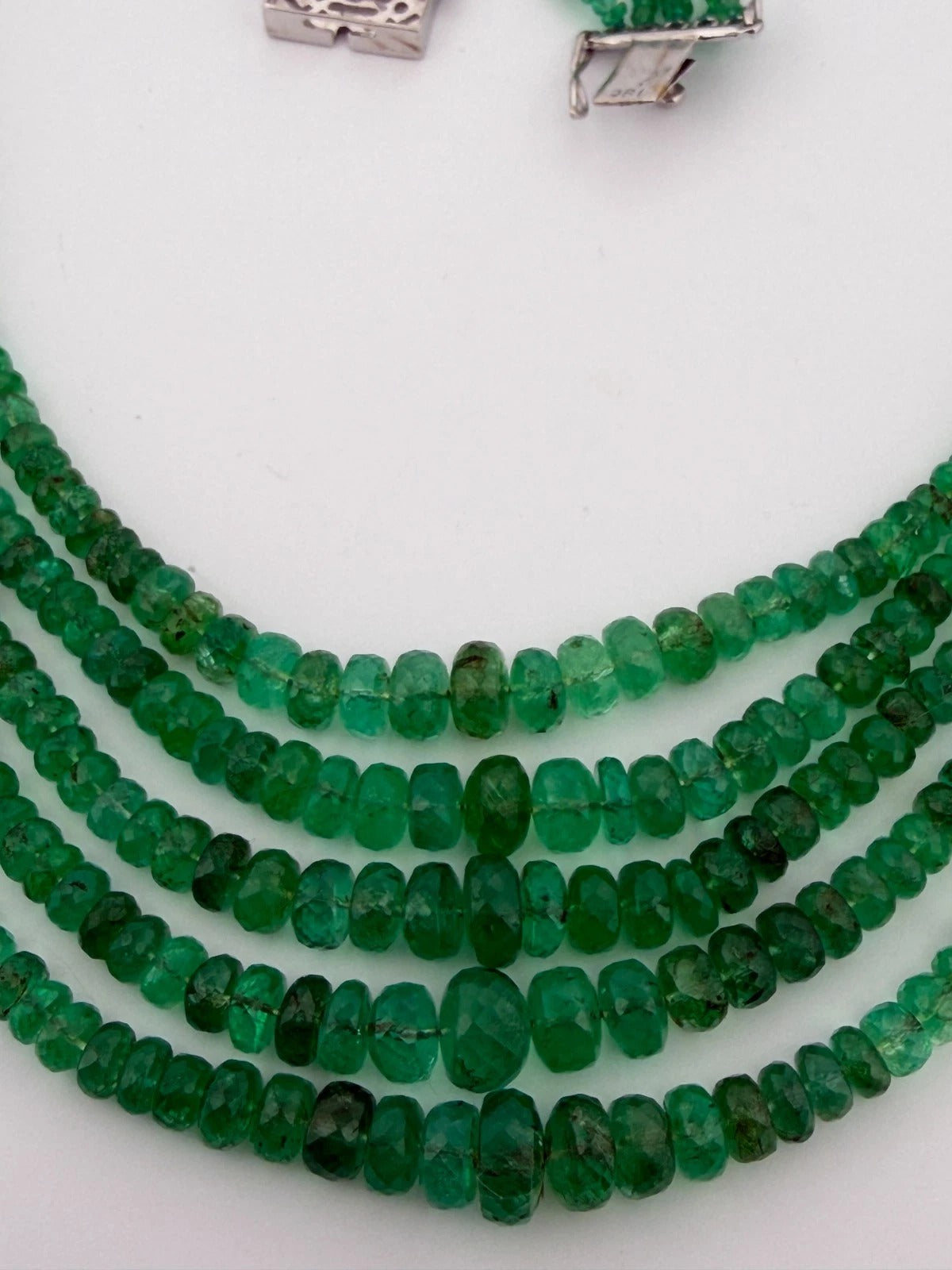14K White Gold Approx. 290 Carats 20" Diamonds 5-Strand Faceted Emerald Necklace