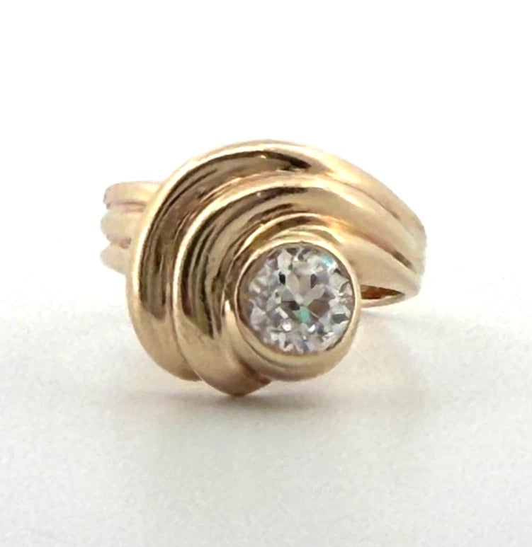 Vintage 14K Yellow Gold Old  1.00ct VS H-European Cut Diamond Ring Size 5