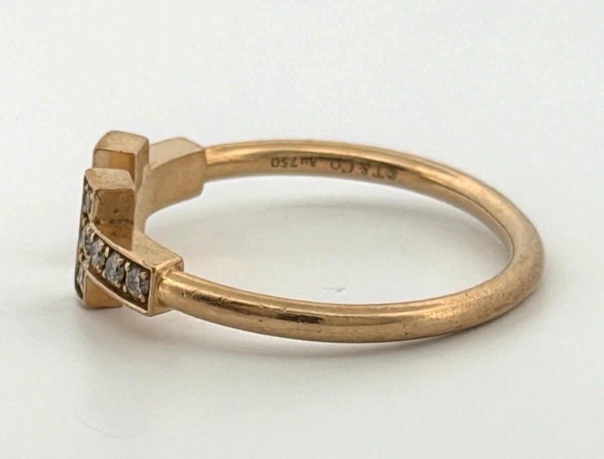 Consignment - Tiffany & Co. 18K Rose Gold 0.13 CTW T Diamond Wire Ring Size 7 - 18k gold, rose gold, diamond, ring - (imag...