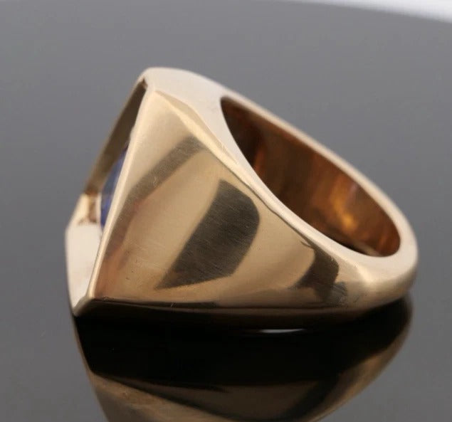 Men’s Custom 40.72 Grams Tanzanite & Diamond 14K Yellow Gold Ring Size 12.5