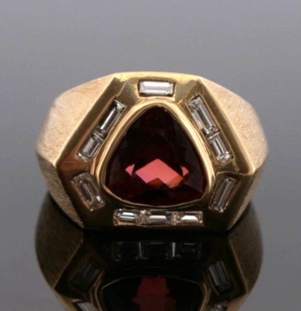 14K Yellow Gold Men’s Custom 23.39 Grams Whiskey Topaz & Diamond Ring Size 12.5