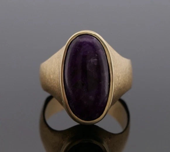 14K Yellow Gold 12.00 Grams Custom Purple Charoite Bezel Ring Size 10