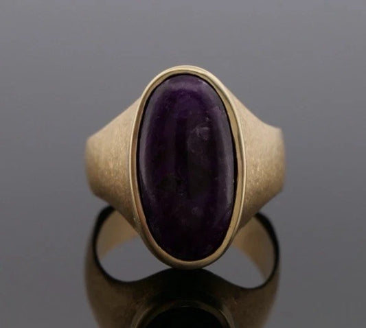 14K Yellow Gold 12.00 Grams Custom Purple Charoite Bezel Ring Size 10