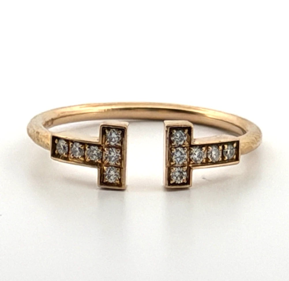 Consignment - Tiffany & Co. 18K Rose Gold 0.13 CTW T Diamond Wire Ring Size 7 - 18k gold, rose gold, diamond, ring - (imag...