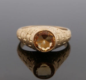 Men’s Custom 14K Yellow Gold 10MM Natural Citrine 10.72 Grams Ring Size 13.5
