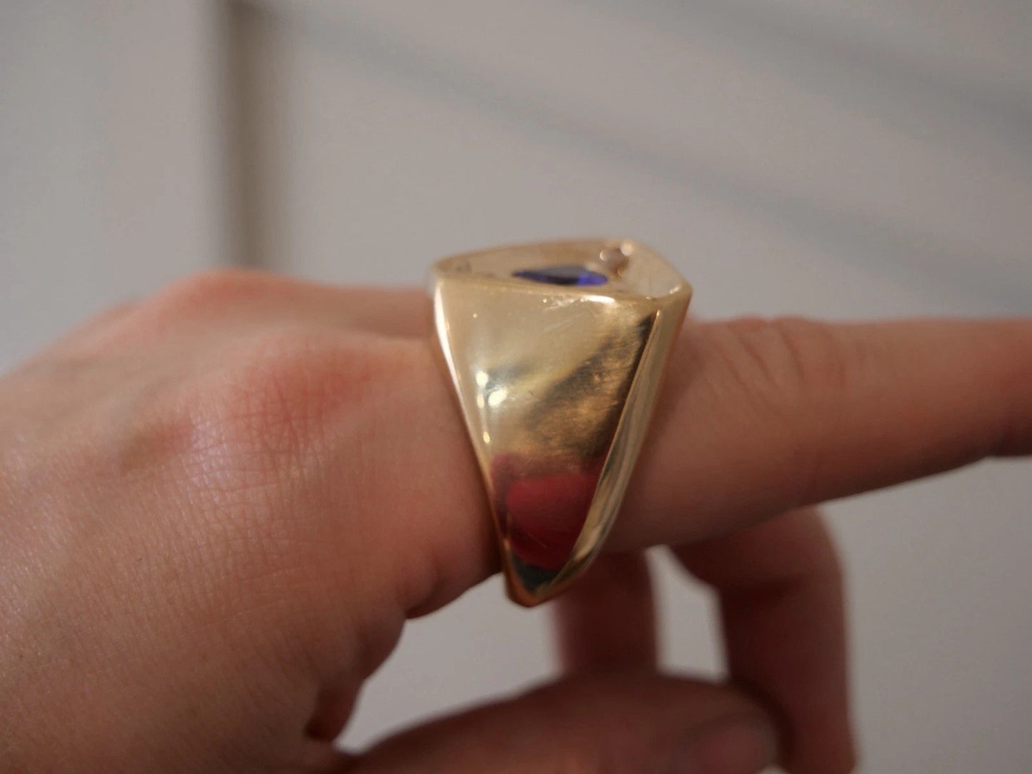 Men’s Custom 40.72 Grams Tanzanite & Diamond 14K Yellow Gold Ring Size 12.5