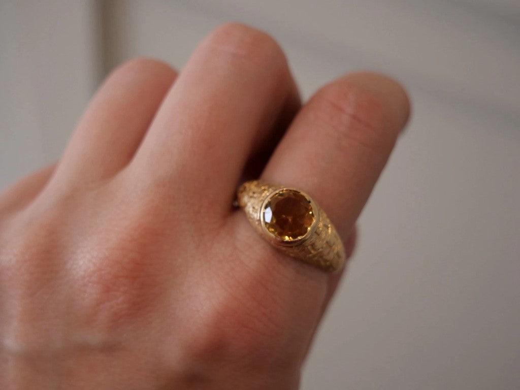 Devine & Co. - Men’s Custom 14K Yellow Gold 10MM Natural Citrine 10.72 Grams Ring Size 13.5 - 14k gold, yellow gold, ring...