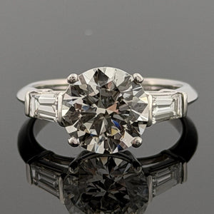Platinum 3.01ct Round Brilliant Natural Diamond GIA Baguettes Three-Stone Ring