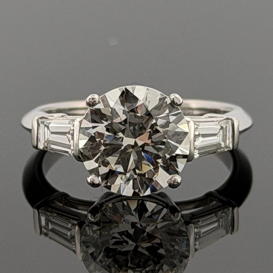 Consignment - Platinum 3.01ct Round Brilliant Natural Diamond GIA Baguettes Three-Stone Ring - platinum, diamond, ring - D...