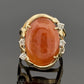 14K Yellow Gold Freeform Large Natural Orange Jadeite Cabochon & Diamond Ring by Devine & Co