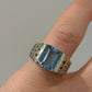14K Yellow Gold Emerald Cut 7.75g Aquamarine Diamond Ring Size 4.75