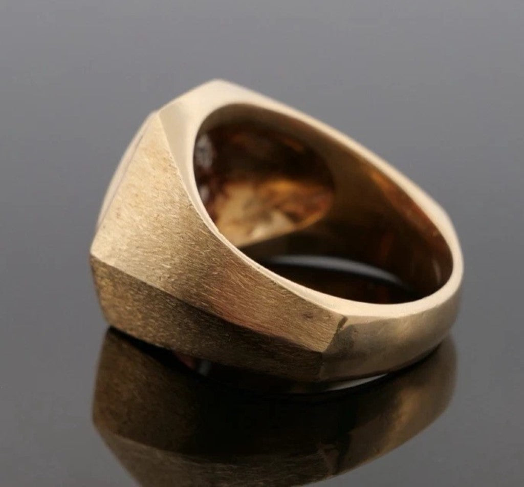 14K Yellow Gold Men’s Custom 23.39 Grams Whiskey Topaz & Diamond Ring Size 12.5