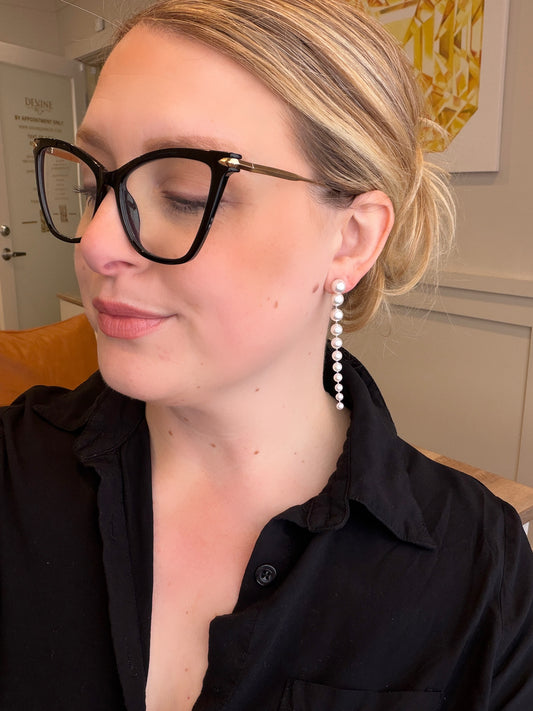 14K White Gold Gradient Akoya Pearl Dangle Jacket Earrings by Devine & Co