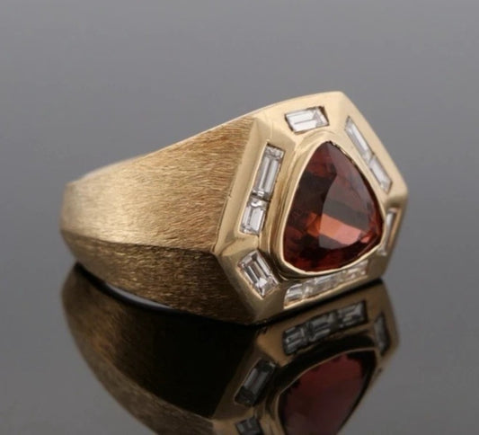 14K Yellow Gold Men’s Custom 23.39 Grams Whiskey Topaz & Diamond Ring Size 12.5