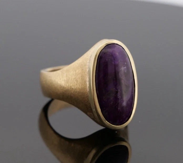 14K Yellow Gold 12.00 Grams Custom Purple Charoite Bezel Ring Size 10