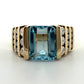 14K Yellow Gold Emerald Cut 7.75g Aquamarine Diamond Ring Size 4.75
