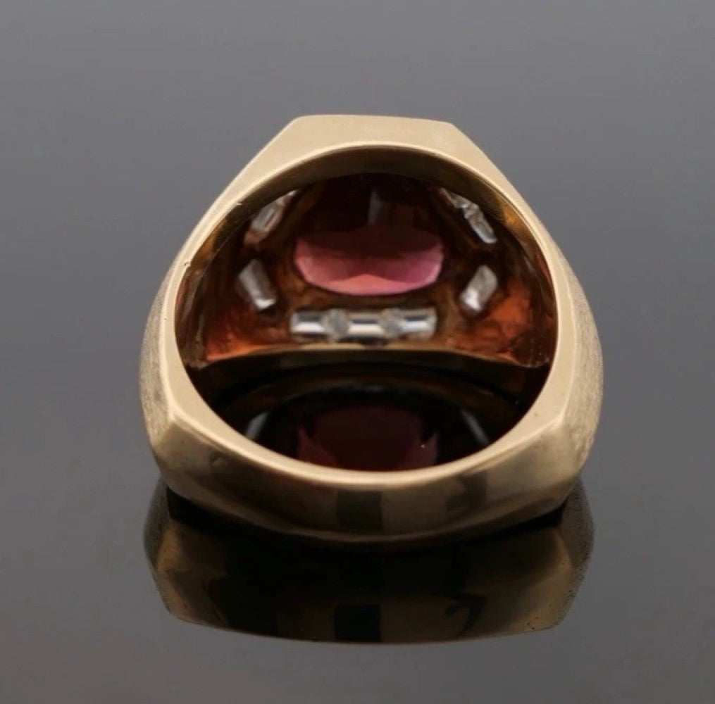 14K Yellow Gold Men’s Custom 23.39 Grams Whiskey Topaz & Diamond Ring Size 12.5