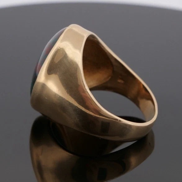 14K Yellow Gold 20.80 Grams Men’s Large Oval Cabochon Bloodstone Ring Size 14.5